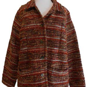Chicos Womens Blazer Size 2 Nubby Blazer Jacket Red Orange Coat Metallic Threads